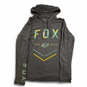 Fox Racing Hooded Long Sleeve Mens M Gray Graphic Moto Y2K Lightweight Hoodie